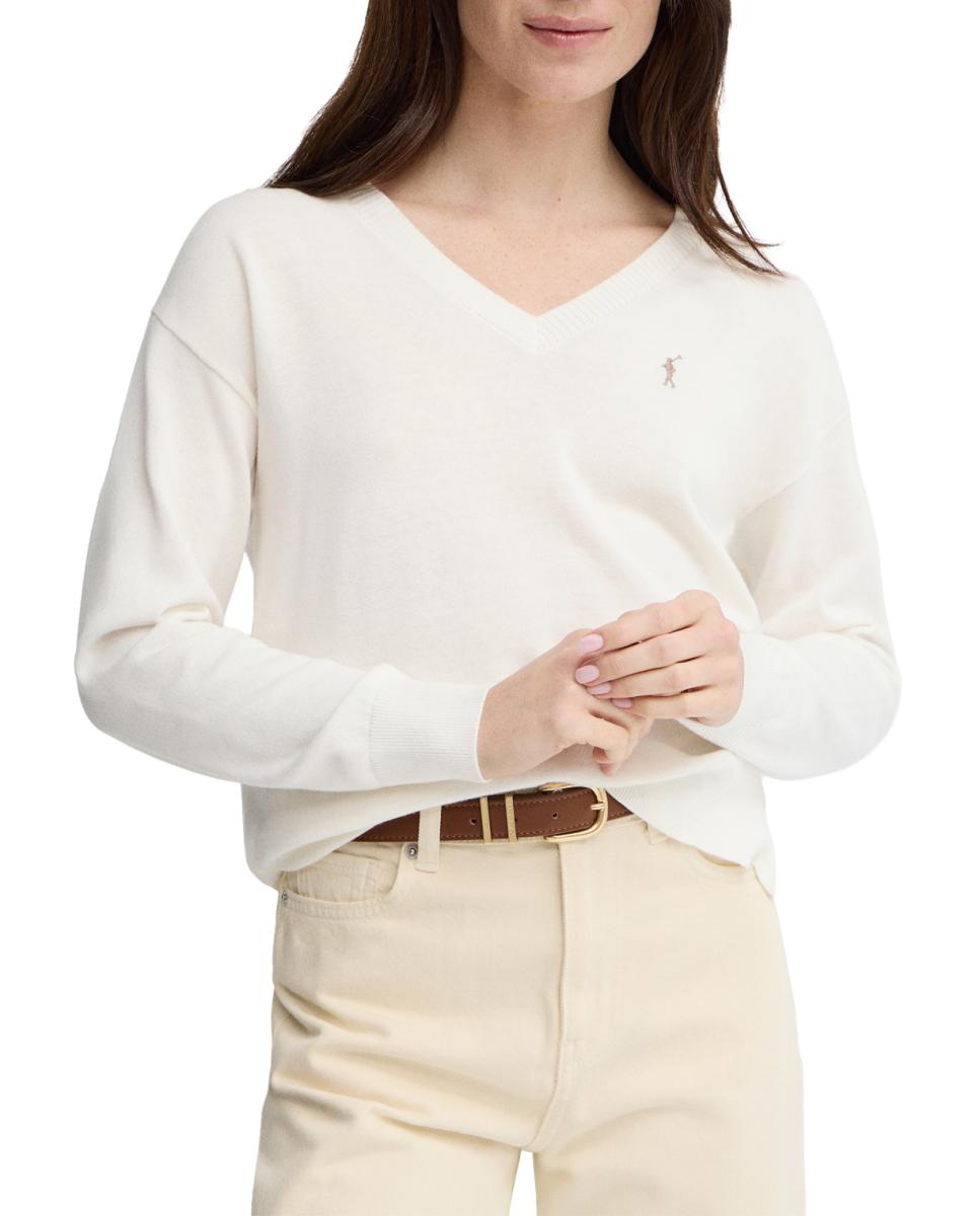 Imagen 0 de Jersey de punto con cuello en pico y manga larga