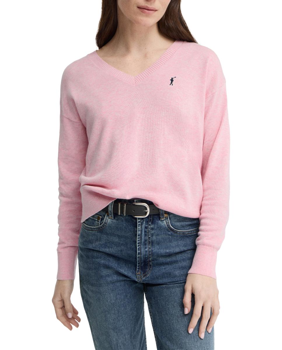 Imagen 0 de Jersey de punto con cuello en pico y manga larga