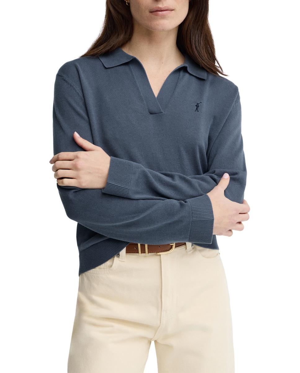 Imagen 0 de Jersey de punto de manga larga, con cuello tipo polo sin botones