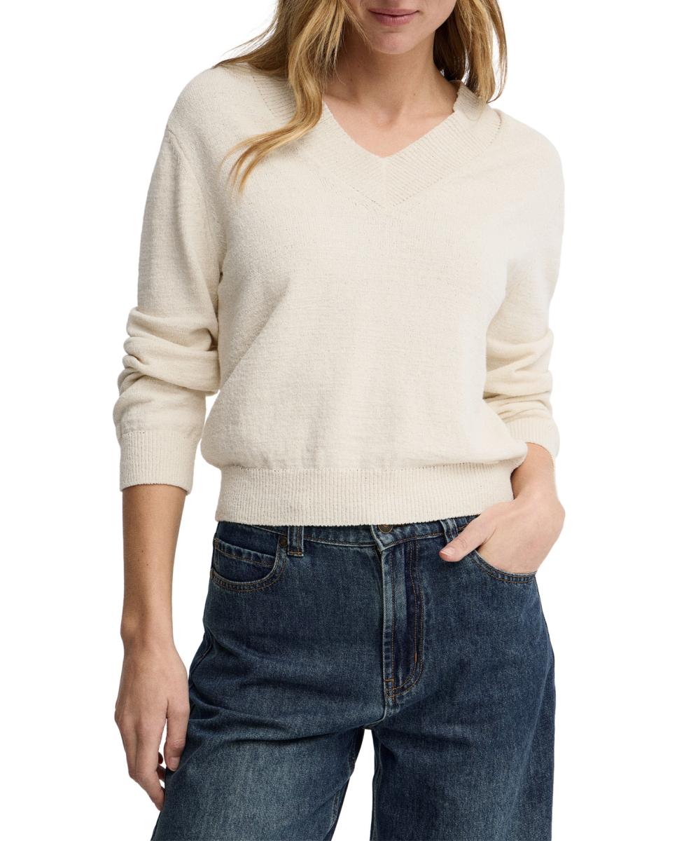 Imagen 0 de Jersey de punto rustico para mujer con escote en pico y manga larga