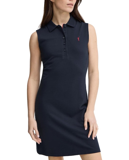 Imagen 0 de Vestido corto sin mangas, con cuello polo de cinco botones y corte slim