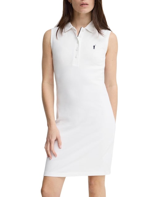 Imagen 0 de Vestido corto sin mangas, con cuello polo de cinco botones y corte slim