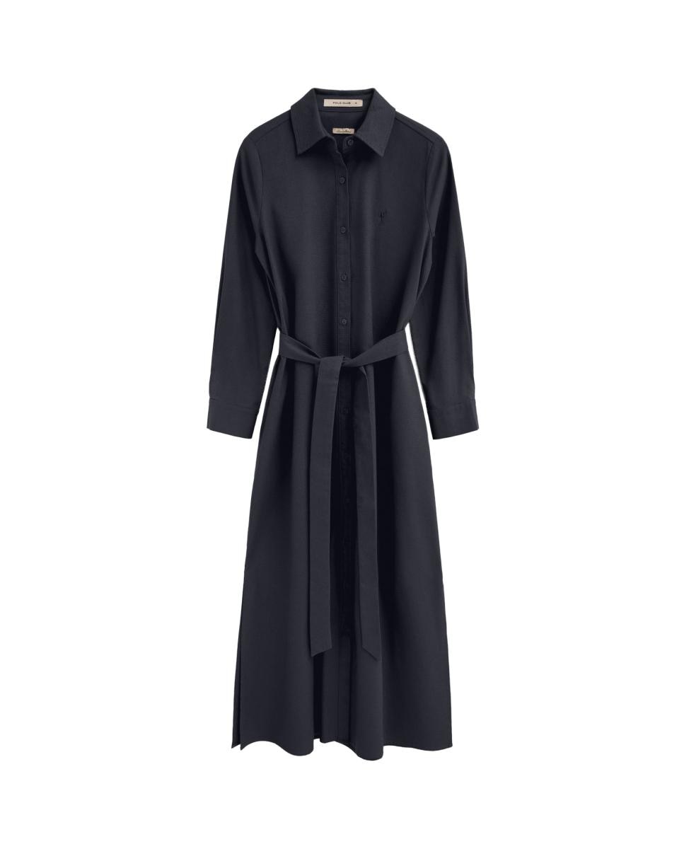 Imagen 0 de Vestido largo camisero de manga larga, con cuello francés y corte relajado