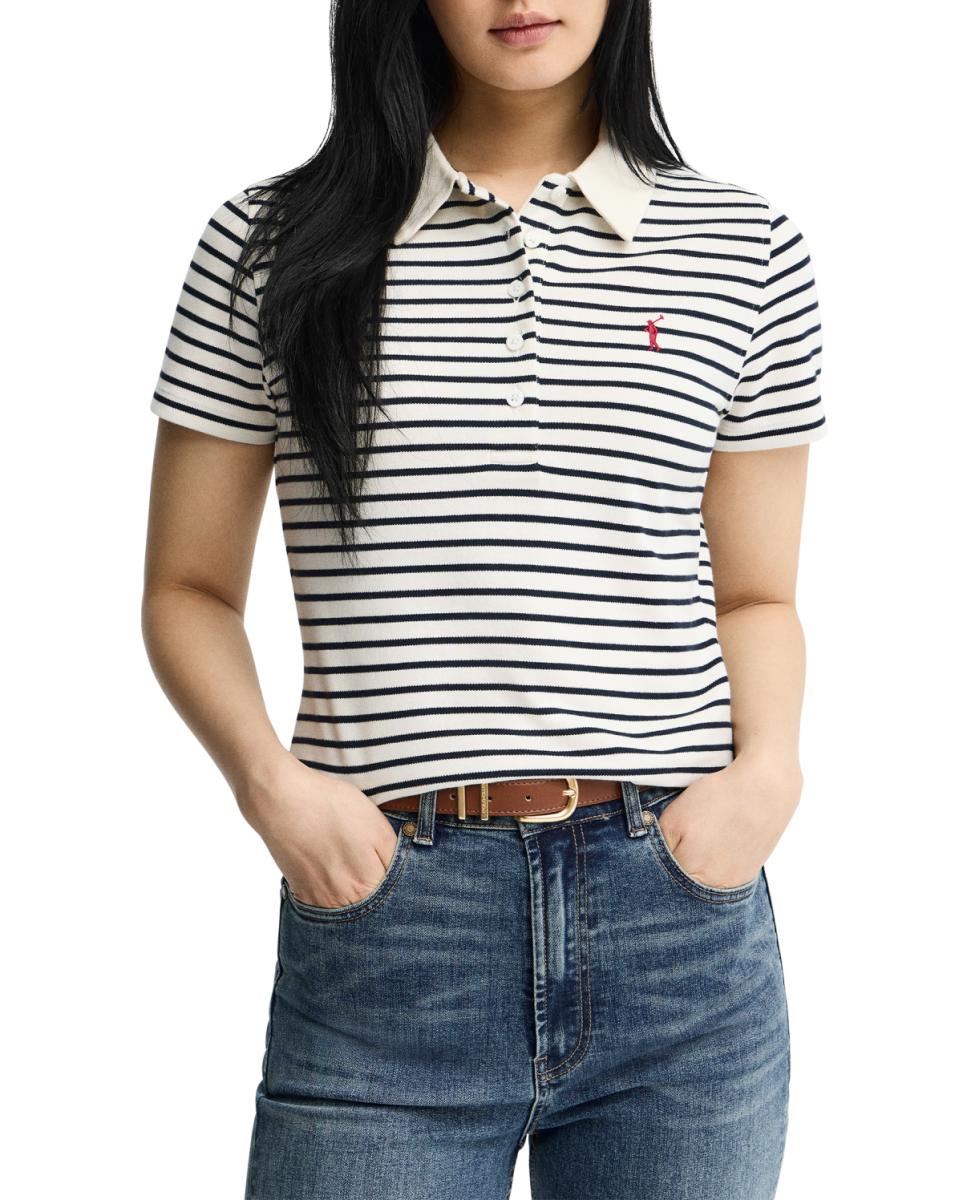 Imagen 0 de Polo de mujer de manga corta con corte slim y diseño a rayas