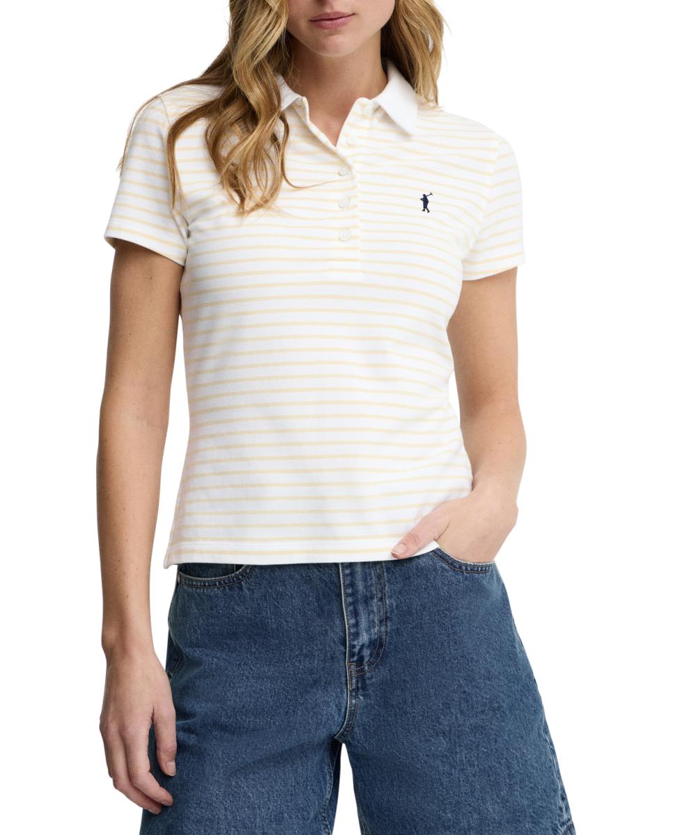 Imagen 0 de Polo de mujer de manga corta con corte slim y diseño a rayas
