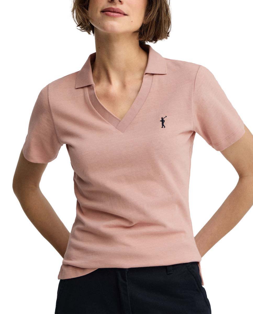 Imagen 0 de Polo de mujer de manga corta con corte slim y cuello sin botones