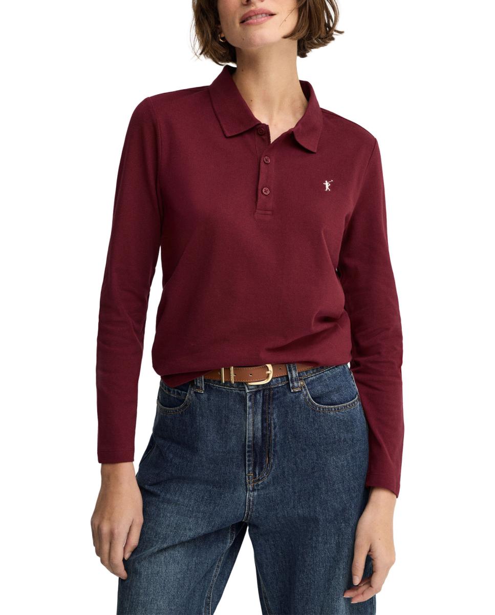 Imagen 0 de Polo de mujer de manga larga con corte regular, cuello clásico y cierre de tres botones