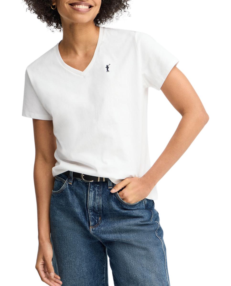 Imagen 0 de Camiseta de mujer de manga corta, con cuello pico y corte recto
