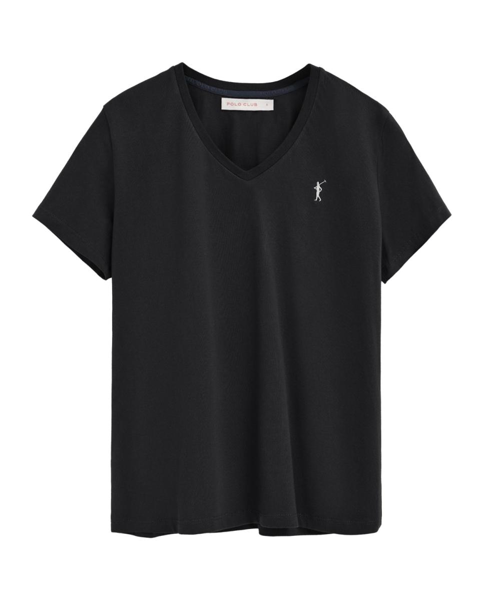 Imagen 0 de Camiseta de mujer de manga corta, con cuello pico y corte recto