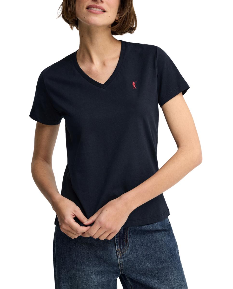 Imagen 0 de Camiseta de mujer de manga corta, con cuello pico y corte recto
