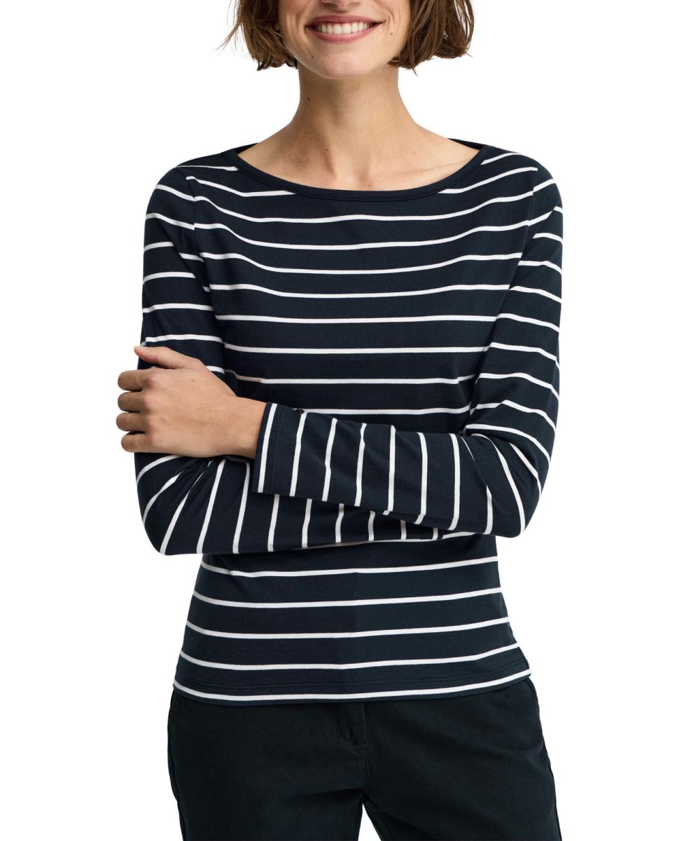 Imagen 0 de Camiseta de mujer de manga larga con cuello barco y corte entallado
