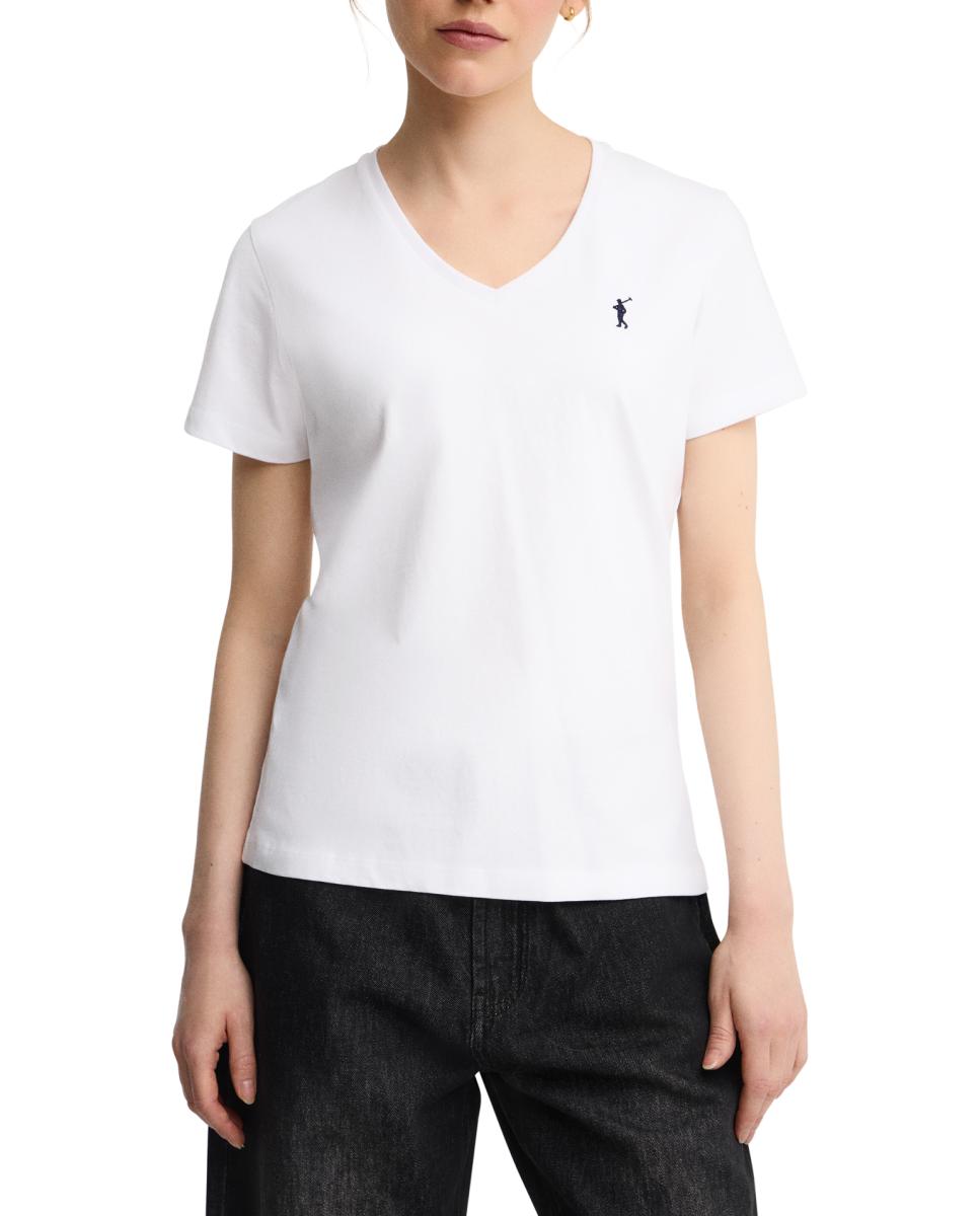 Imagen 0 de Camiseta de mujer de corte regular con cuello de pico y manga corta