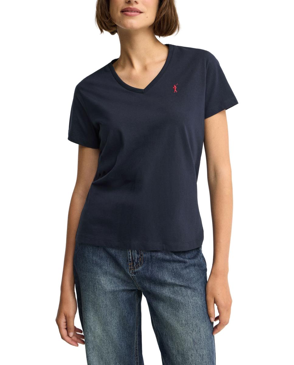 Imagen 0 de Camiseta de mujer de corte regular con cuello de pico y manga corta