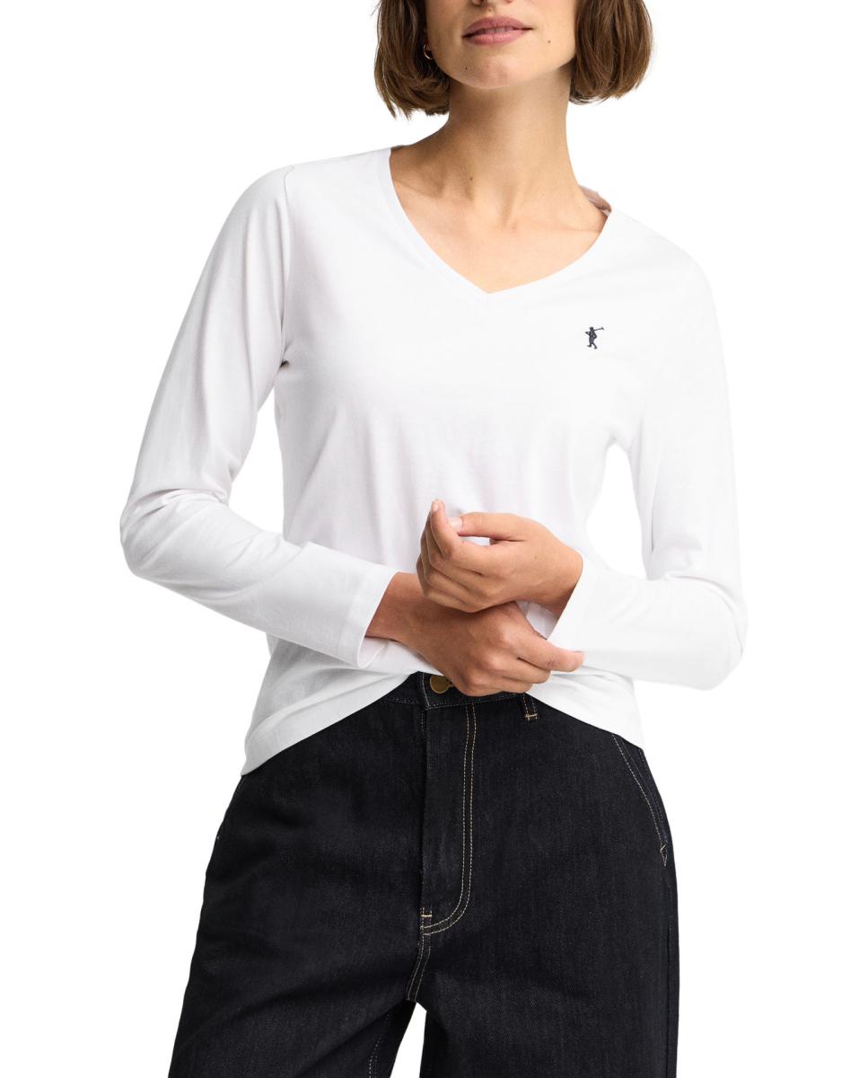 Imagen 0 de Camiseta de mujer de corte regular con cuello de pico y manga larga