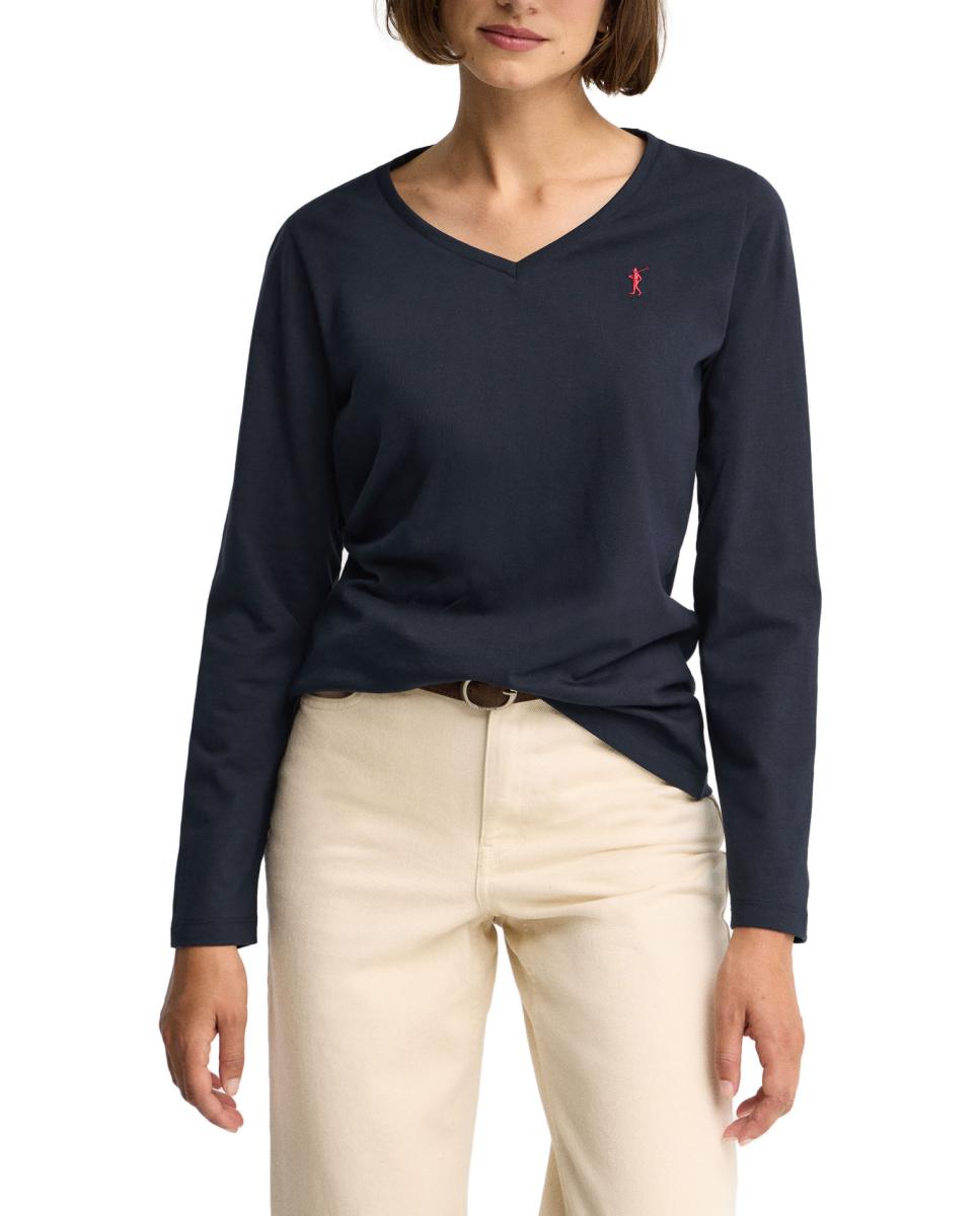 Imagen 0 de Camiseta de mujer de corte regular con cuello de pico y manga larga