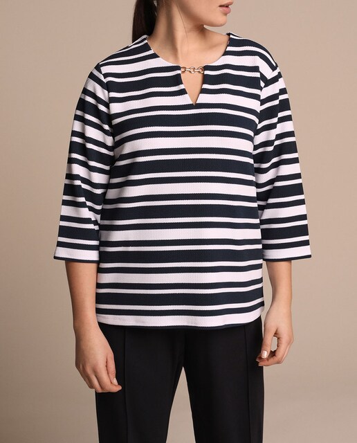 Imagen 0 de Camiseta de rayas de mujer talla grande con aplique metálico