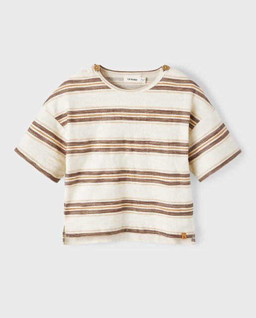 Imagen 0 de Camiseta de niño de manga corta de rayas con detalle botones en el cuello