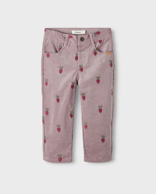 Imagen 0 de Pantalón de niña de micro pana con bordado de fresas y cintura ajustable