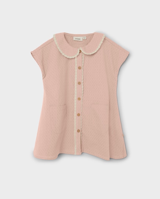 Imagen 0 de Vestido de niña de manga corta con detalle cuello con bordado