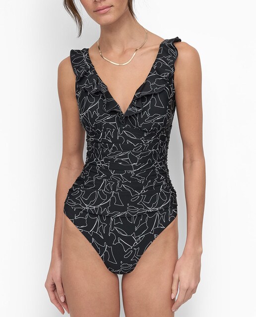 Imagen 0 de Bañador de mujer con volante escoses y escote pico profundo