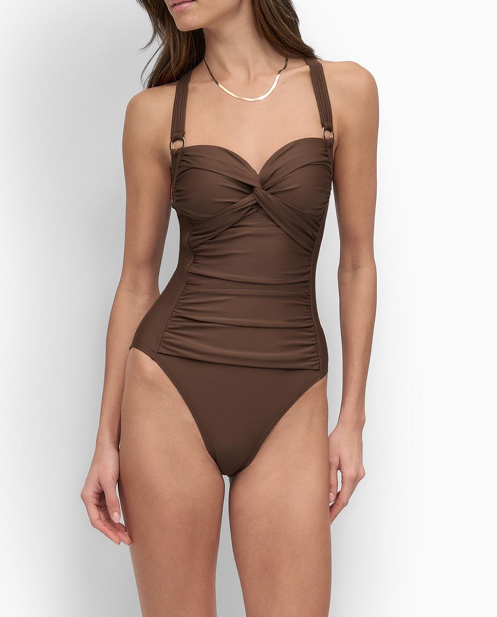 Imagen 0 de Bañador de mujer reductor con escote bandeau cruzado, copas moldeadas y tirantes