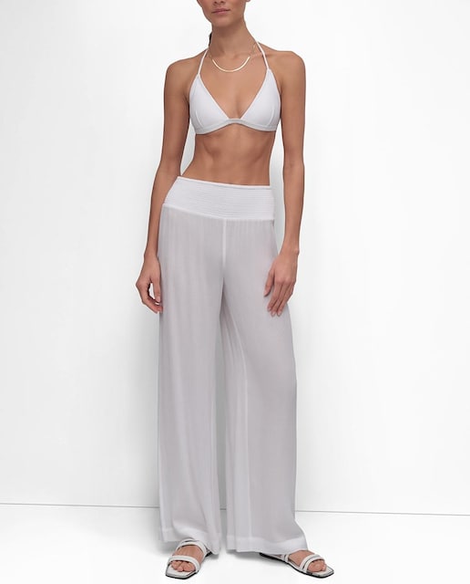 Imagen 0 de Pantalones de mujer con cintura alta fruncida y pierna ancha