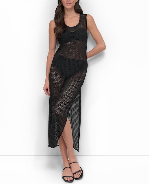Imagen 0 de Vestido crochet con aberturas laterales y largo midi