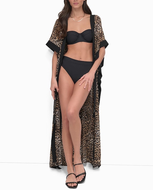 Imagen 0 de Maxi kaftan largo de gasa con cierre lazo en contraste