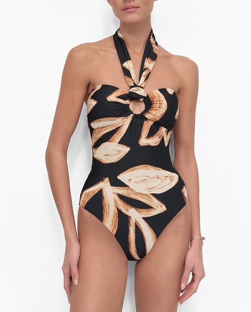 Imagen 0 de Bañador de mujer de escote bandeau con anillo y cinta halter removible