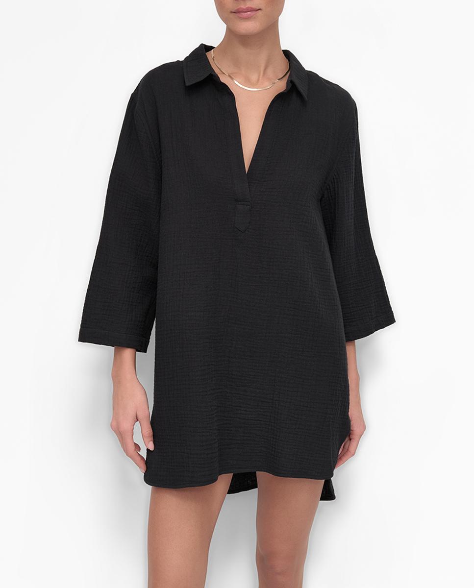 Imagen 0 de Vestido túnica cuello camisero, bajo redondeado y manga larga ajustable