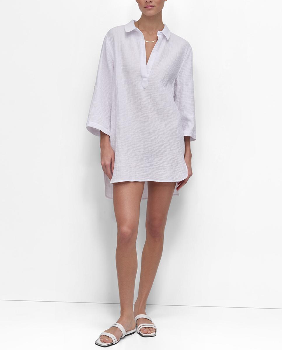 Imagen 0 de Vestido túnica cuello camisero, bajo redondeado y manga larga ajustable