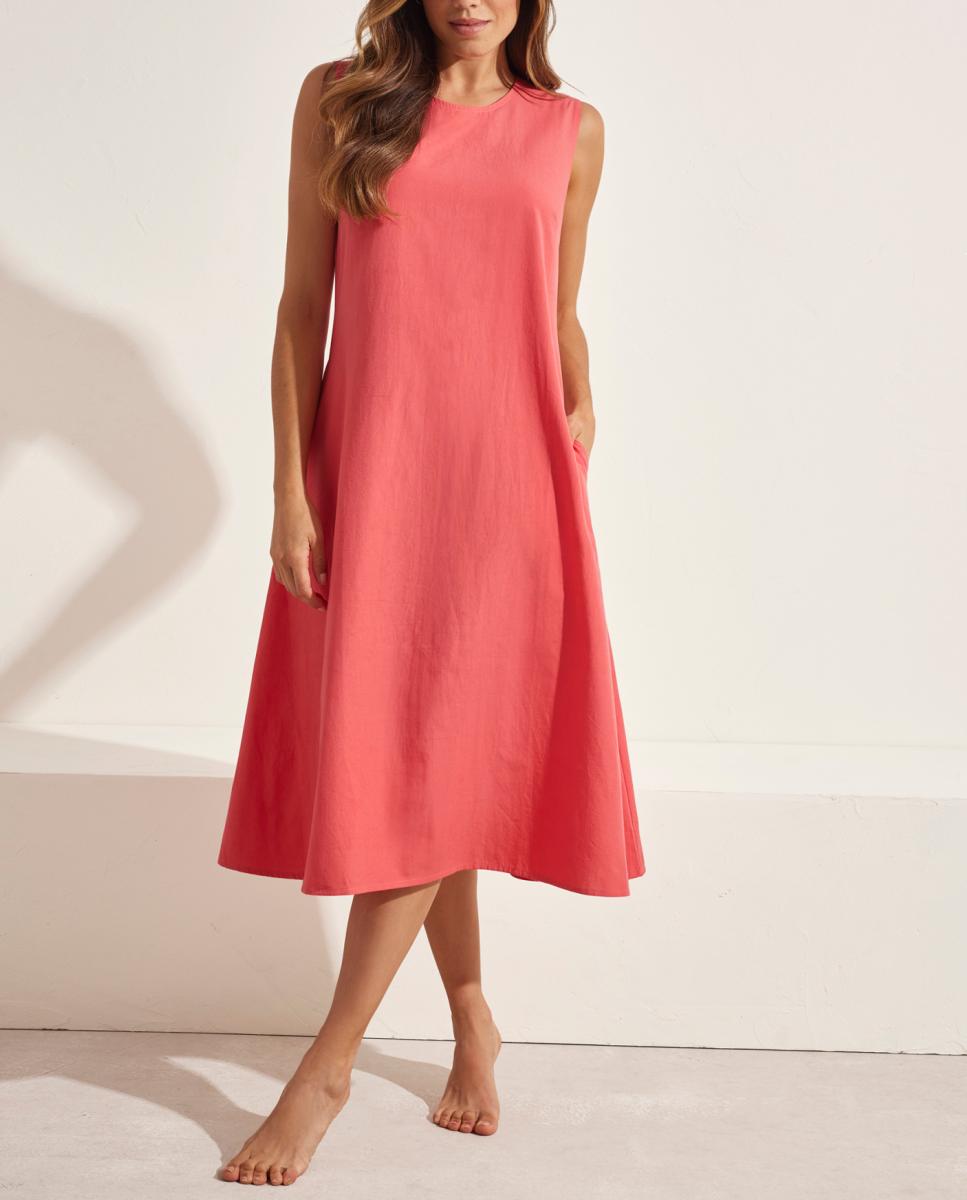 Imagen 0 de Vestido de corte clásico de algodón y sin mangas de mujer