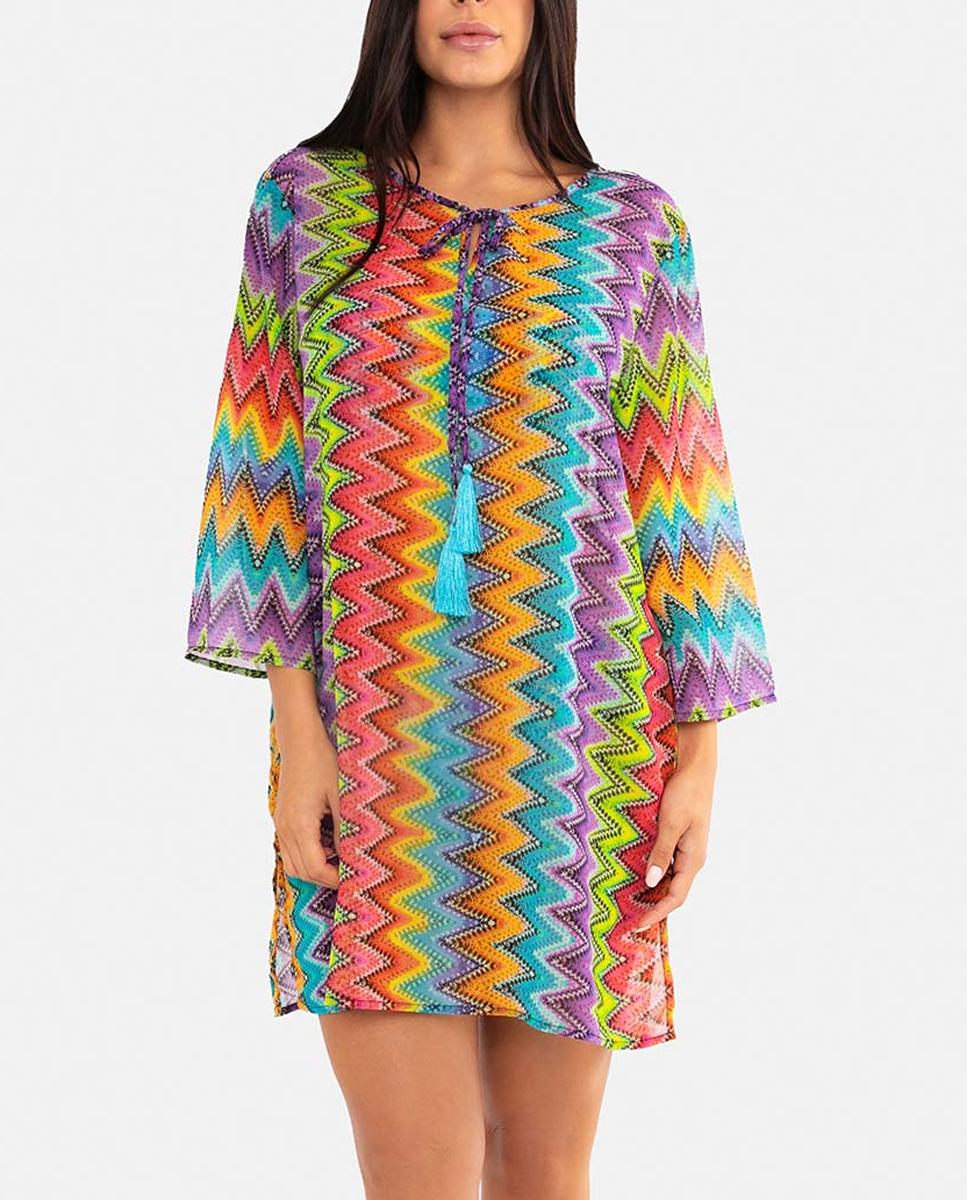 Imagen 0 de Vestido de playa mujer con estampado zigzag y borlas decorativas