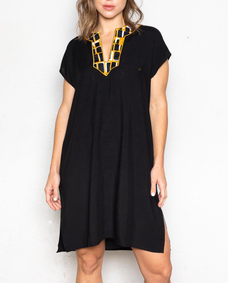 Imagen 0 de Kaftan de mujer negro con cuello estamp