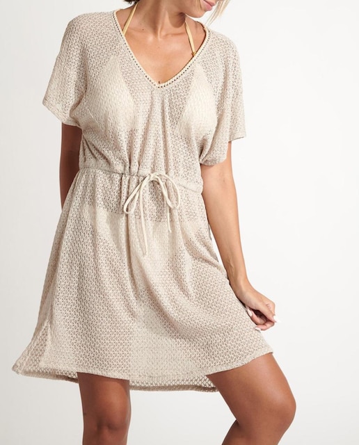 Imagen 0 de Vestido de mujer playa manga corta y cintura ajustable