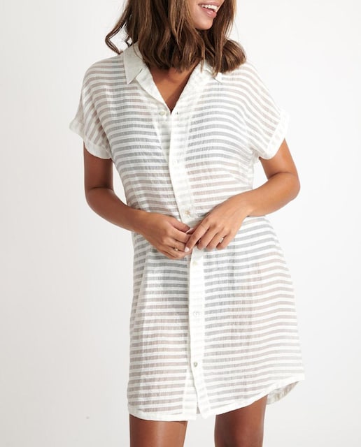 Imagen 0 de Camisa de playa manga corta con material efecto rayas
