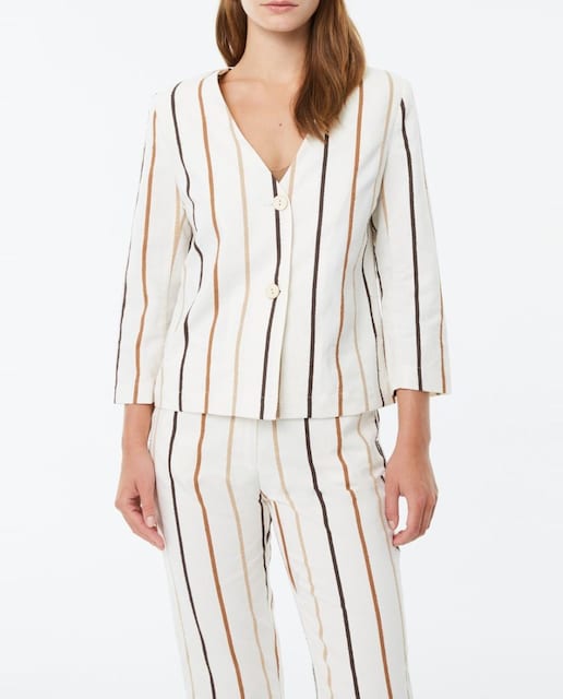 Imagen 0 de Blazer de mujer de rayas tejidas y sin solapa
