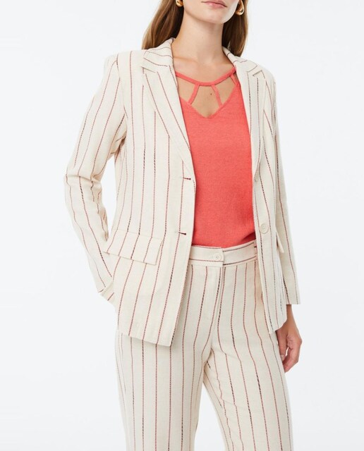 Imagen 0 de Blazer de rayas de mujer con solapa y bolsillos