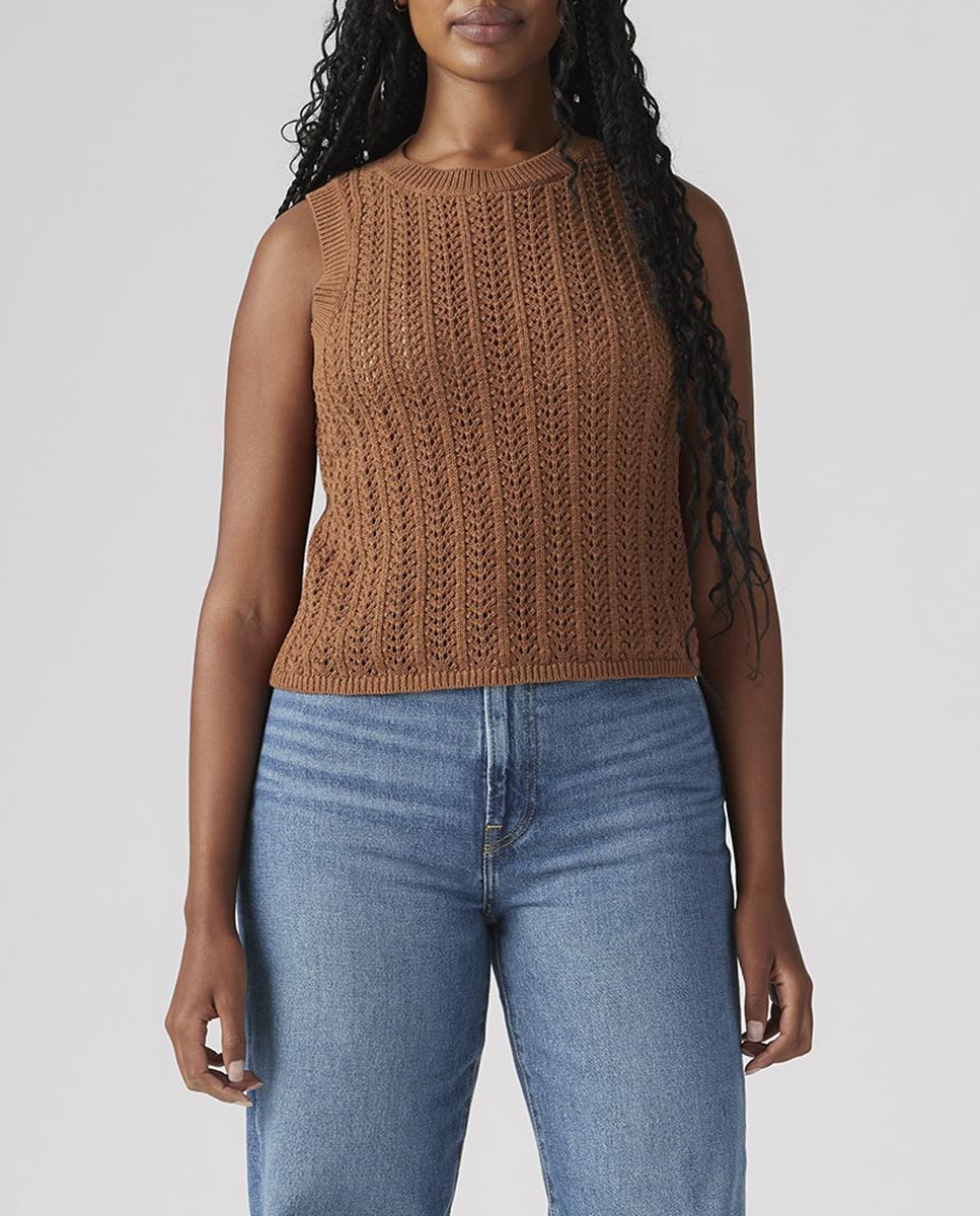 Imagen 0 de Chaleco de crochet de mujer cuello redondo con toque de lino