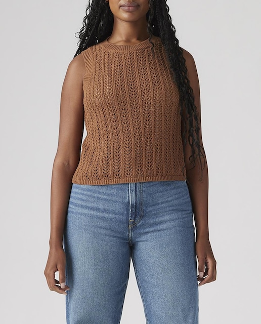 Imagen 0 de Chaleco de crochet de mujer cuello redondo con toque de lino