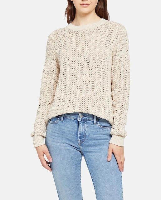 Imagen 0 de Jersey de crochet de mujer cuello redondo con toque de lino