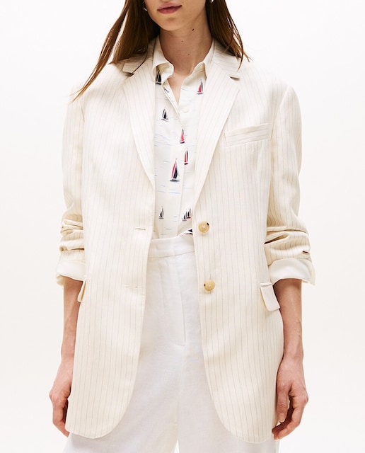 Imagen 0 de Americana de mujer en mezcla de lino y raya diplomática