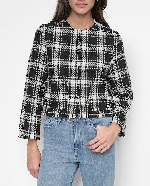 Imagen 0 de Chaqueta corta de mujer en tejido mezcla boucle y bolsillos delanteros