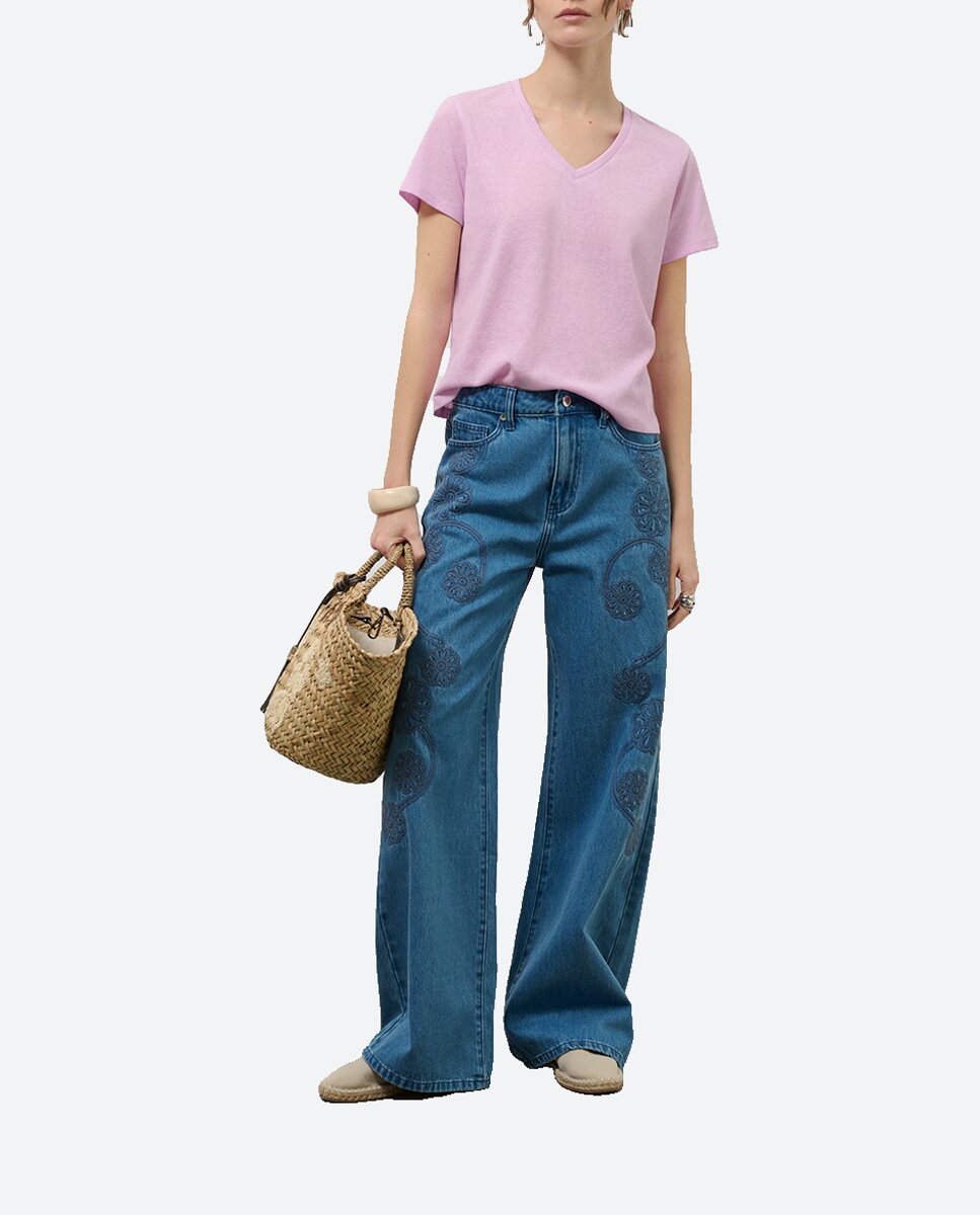 Imagen 0 de Pantalón de mujer ajustado cinco bolsillos con bordados