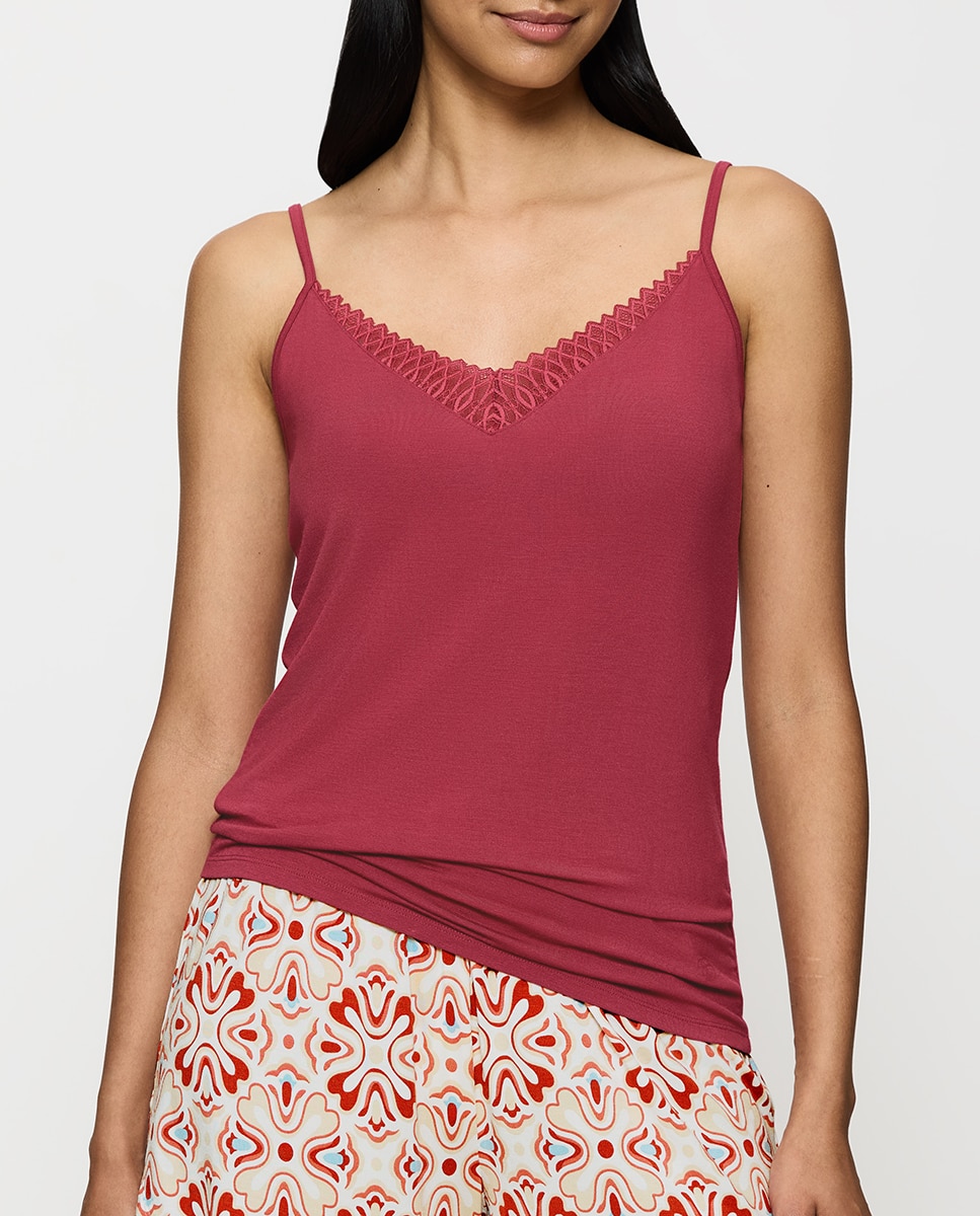 Imagen 0 de Camiseta de pijama de tiramyes de tencel™ modal con delicada aplicación de encaje