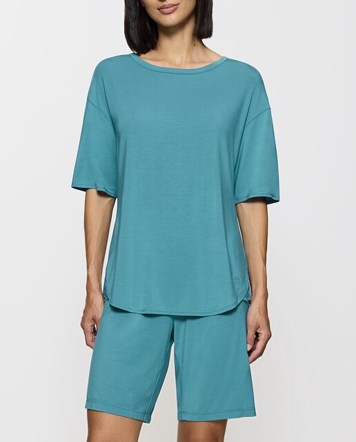 Imagen 0 de Pijama de manga corta y pantalón corto de tejido tencel™ modal con detalles de encaje