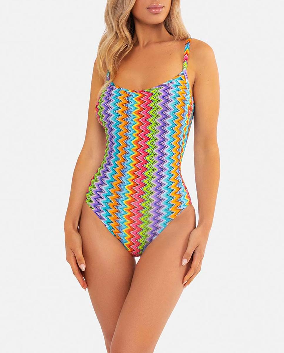 Imagen 0 de Bañador mujer con estampado zigzag y espalda escotada