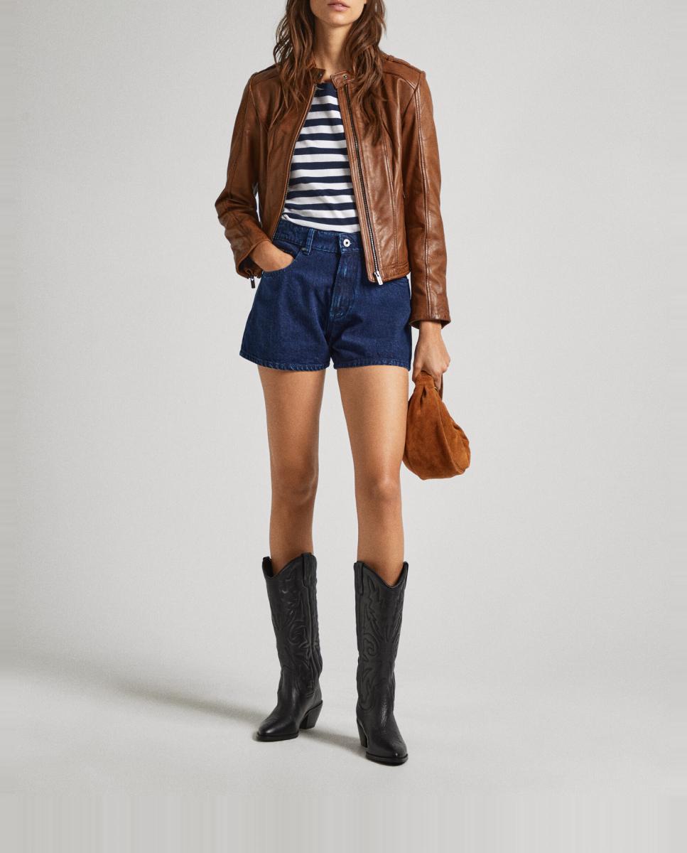 Imagen 0 de Shorts vaqueros de mujer corte A y tiro alto
