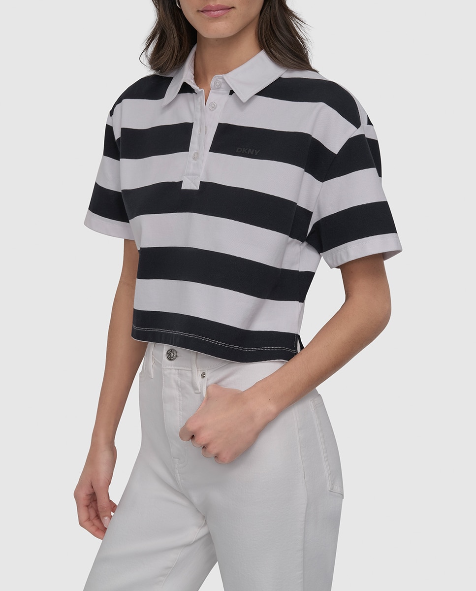 Imagen 0 de Camiseta tipo polo manga corta con rayas.