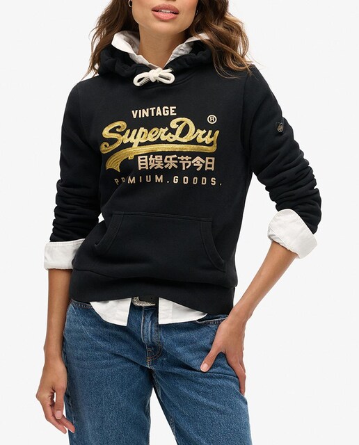 Imagen 0 de Sudadera de mujer gráfica con capucha con adornos y logotipo Vintage